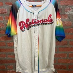 Nationals Cream Baseball Jersey with Rainbow Accents